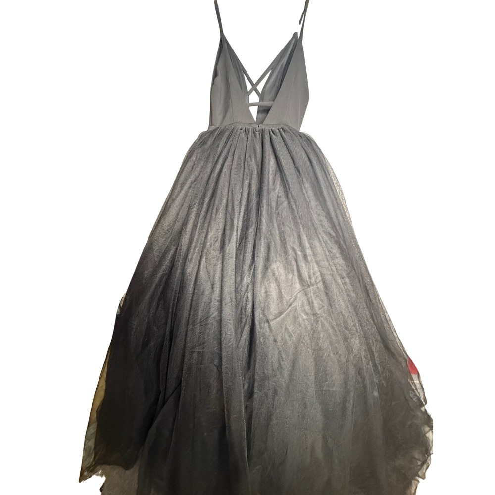 Ieena for Mac Duggal Black Tulle Ball Gown Sleeveless Strappy Back Size 2